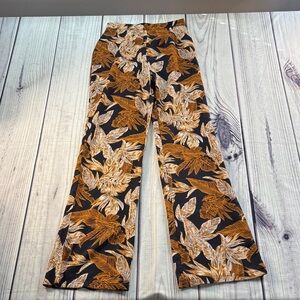 PrettyLittleThing Black and Orange Leaf Print Sheer Boho Trousers Pants Size 6